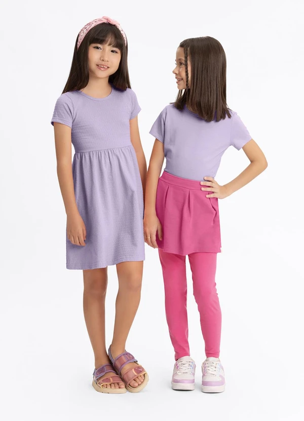 Alakazoo - Vestido Infantil Básico de Mangas Curtas Lilás 2