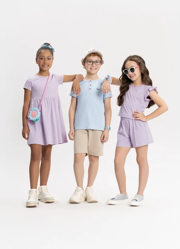 Alakazoo - Vestido Infantil Básico de Mangas Curtas Lilás 3