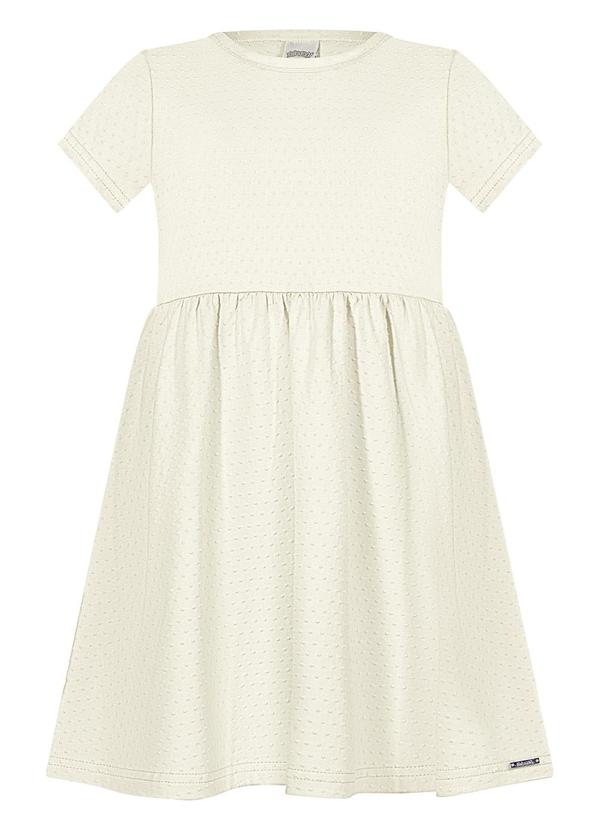 Alakazoo - Vestido Infantil Básico de Mangas Curtas Off White