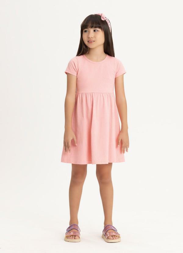 Alakazoo - Vestido Infantil Básico de Mangas Curtas Rosa
