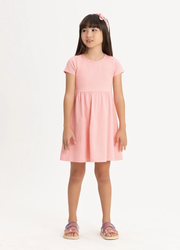 Alakazoo - Vestido Infantil Básico de Mangas Curtas Rosa