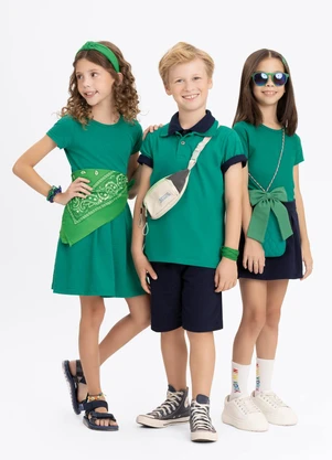 Alakazoo - Vestido Infantil Básico de Mangas Curtas Verde - ALAKAZOO