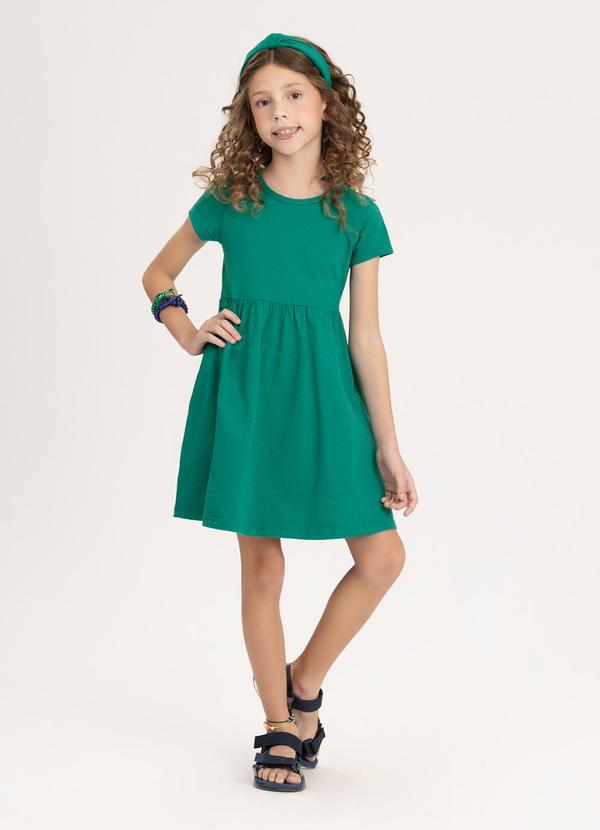 Alakazoo - Vestido Infantil Básico de Mangas Curtas Verde