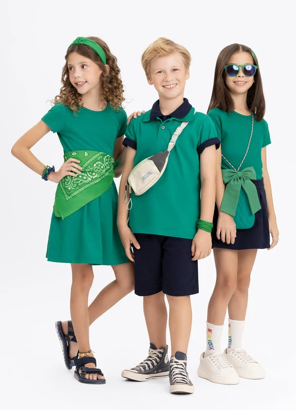 Alakazoo - Vestido Infantil Básico de Mangas Curtas Verde 2