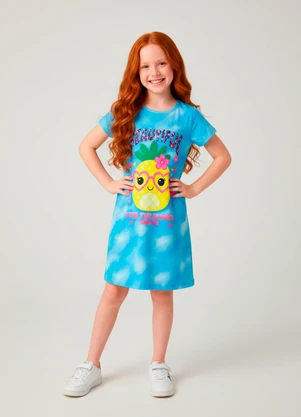 Laluna - Vestido Infantil Beautiful Abacaxi Azul - LALUNA