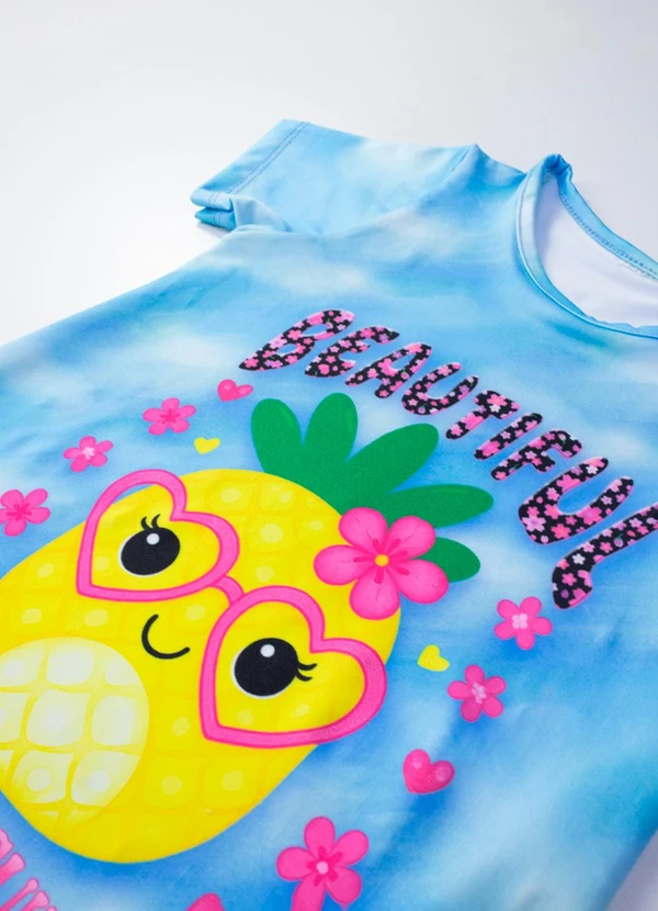 Laluna - Vestido Infantil Beautiful Abacaxi Azul 4