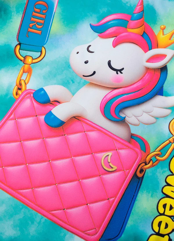 Laluna - Vestido Infantil Bolsa e Unicórnio Verde 4