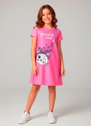 Laluna - Vestido Infantil Bolsa Gato Rosa - LALUNA