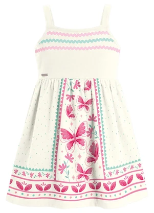 Brandili - Vestido Infantil Borboleta Aplique Puff Bege - BRANDILI