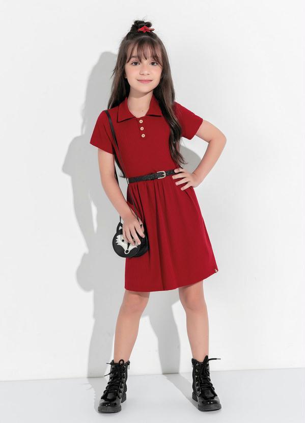 Moda Pop - Vestido Infantil Bordô Gola Pólo 3