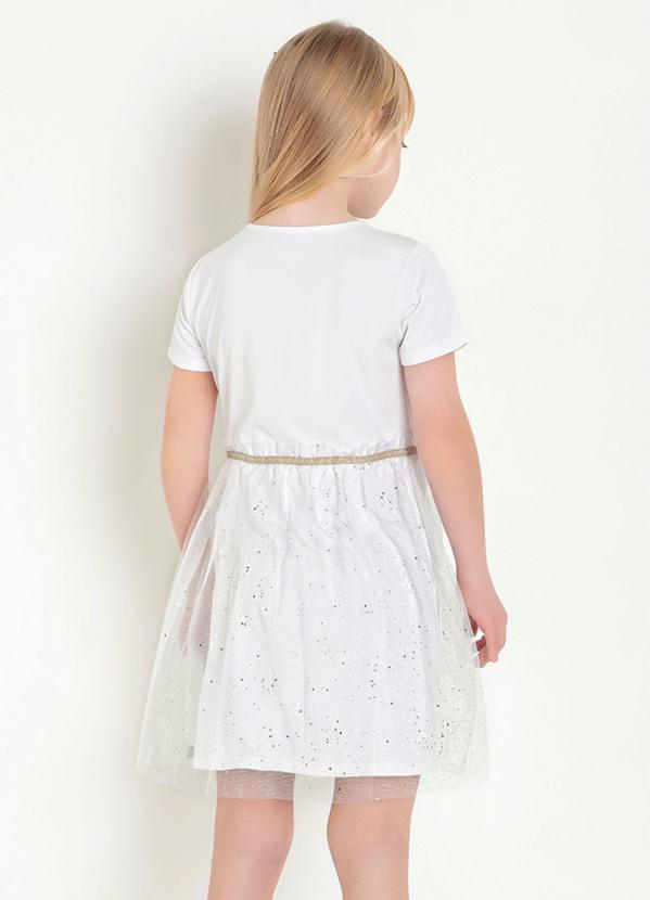 Outlet - Vestido Infantil Branco com Tulê Prata 2