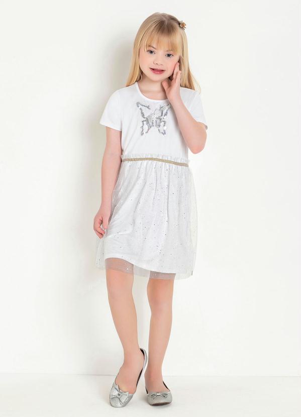 Outlet - Vestido Infantil Branco com Tulê Prata 3