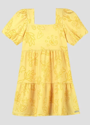 Kely Kety - Vestido Infantil Canelado com Elastano Amarelo - KELY KETY
