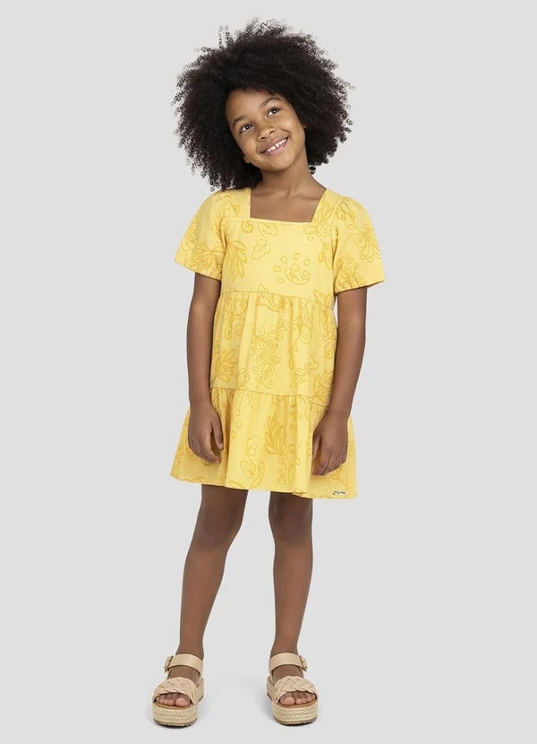 Kely Kety - Vestido Infantil Canelado com Elastano Amarelo