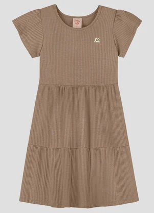 Kely Kety - Vestido Infantil Canelado Marrom - KELY KETY