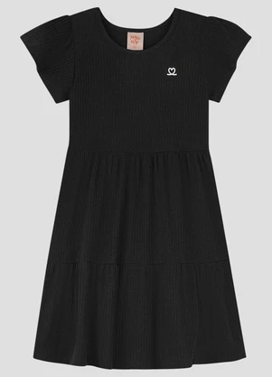 Kely Kety - Vestido Infantil Canelado Preto - KELY KETY