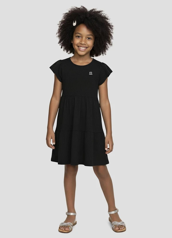 Kely Kety - Vestido Infantil Canelado Preto