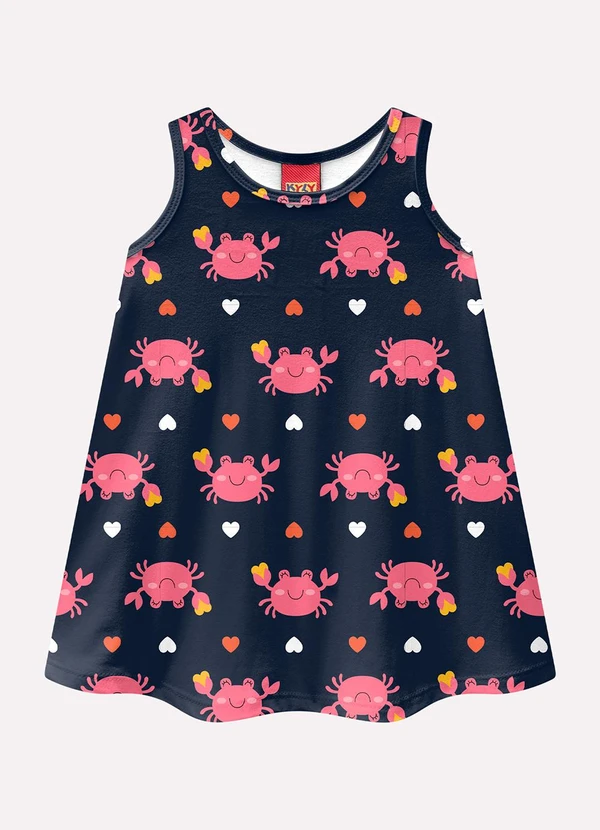 Kyly - Vestido Infantil Carangueijos Azul Marinho