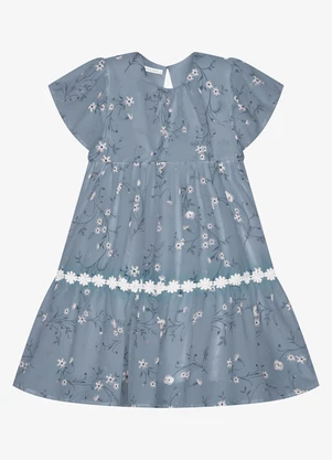 Trick Nick - Vestido Infantil Chiffon Florido Azul - TRICK NICK