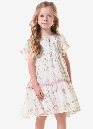 Trick Nick - Vestido Infantil Chiffon Florido Bege - TRICK NICK