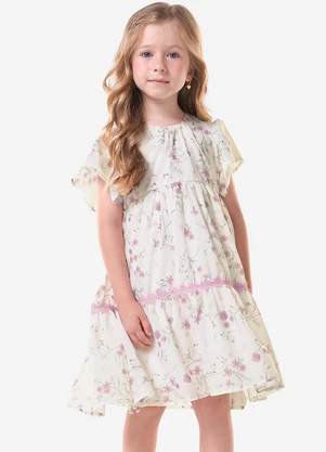 Trick Nick - Vestido Infantil Chiffon Florido Bege - TRICK NICK