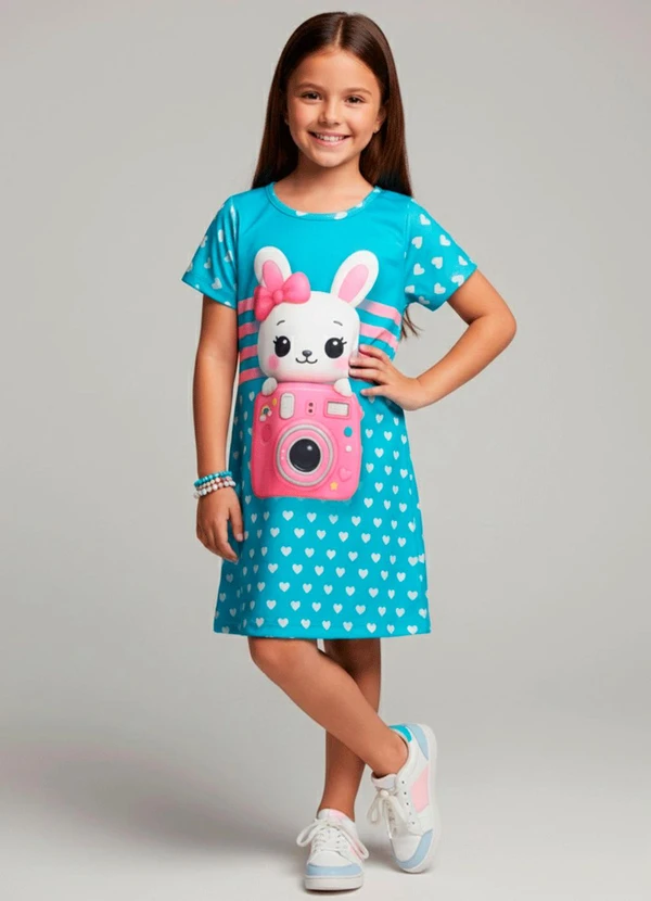 Laluna - Vestido Infantil Coelha de Câmera Verde