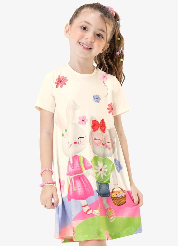 Rovi Kids - Vestido Infantil Coelhinhos Bege