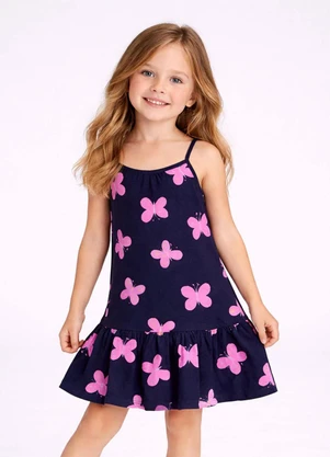Select - Vestido Infantil com Alças e Babado Azul - SELECT