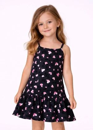 Select - Vestido Infantil com Alças e Babado Preto - SELECT