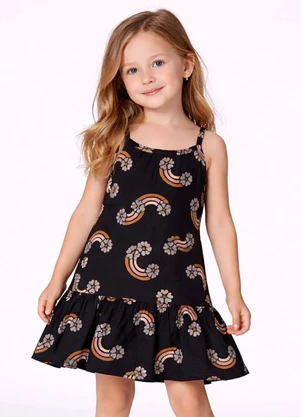 Select - Vestido Infantil com Alças e Babado Preto - SELECT
