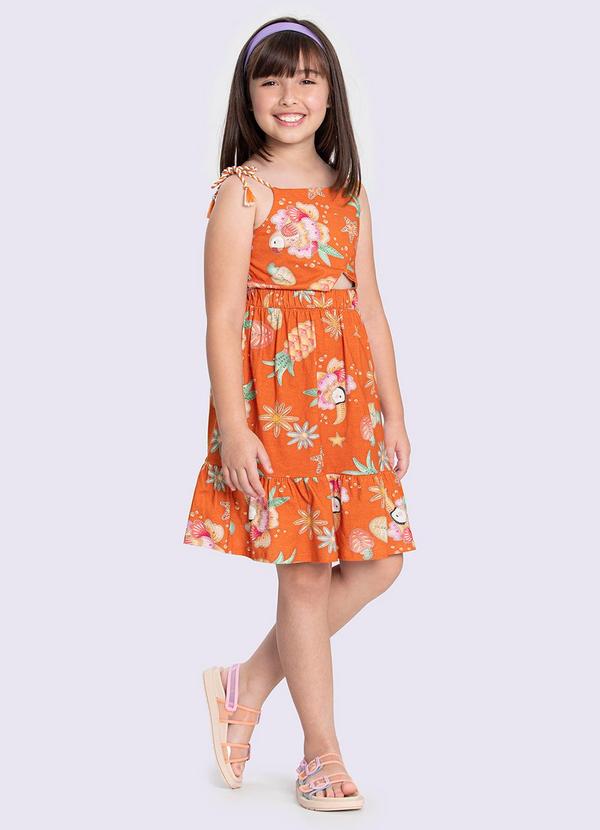 Alakazoo - Vestido Infantil com Amarração Alça Laranja