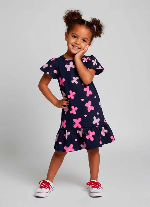 Select - Vestido Infantil com Babado Franzido Azul