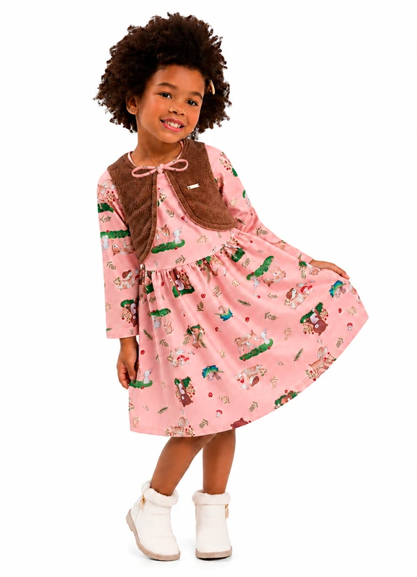 Duduka - Vestido Infantil com Bolero Rosa