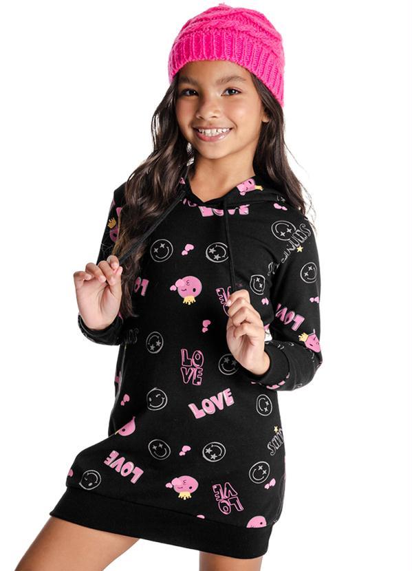 Rovi Kids - Vestido Infantil com Capuz Smile Preto