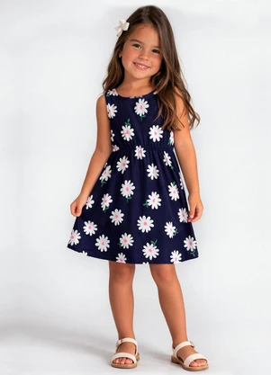 Select - Vestido Infantil com Cintura Franzida Azul - SELECT