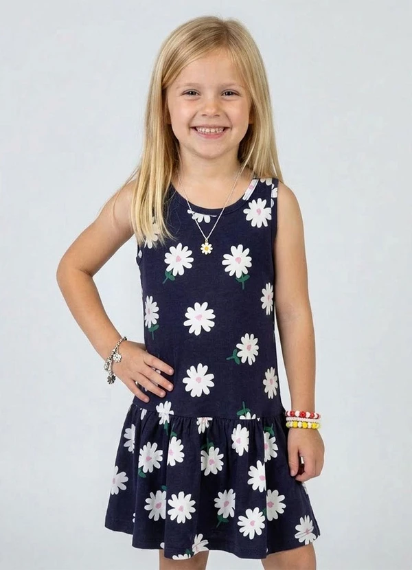 Select - Vestido Infantil com Decote nas Costas Azul