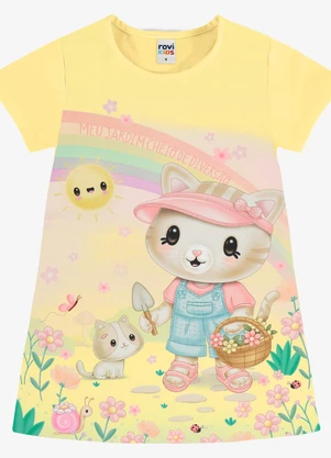 Rovi Kids - Vestido Infantil com Estampa de Gatinho Amarelo - ROVI KIDS