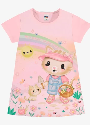 Rovi Kids - Vestido Infantil com Estampa de Gatinho Rosa - ROVI KIDS