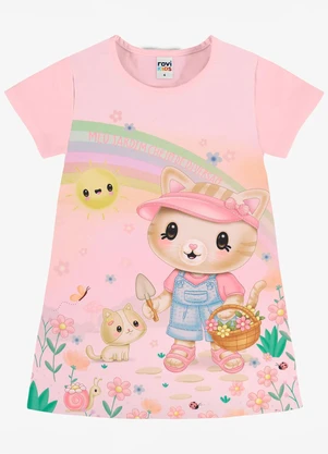 Rovi Kids - Vestido Infantil com Estampa de Gatinho Rosa - ROVI KIDS