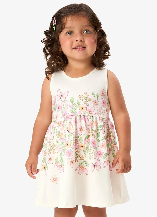 Rovi Kids - Vestido Infantil com Estampa Floral Bege