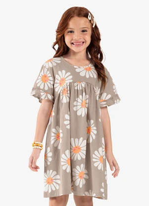 Rovitex - Vestido Infantil com Estampando Flores Bege - ROVITEX