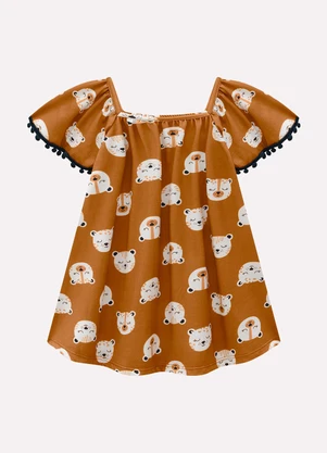 Kyly - Vestido Infantil com Fita de Pompom Amarelo - KYLY