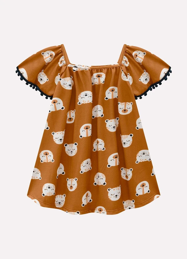 Kyly - Vestido Infantil com Fita de Pompom Amarelo