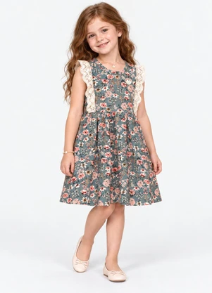 Trick Nick - Vestido Infantil com Flores Verde - TRICK NICK