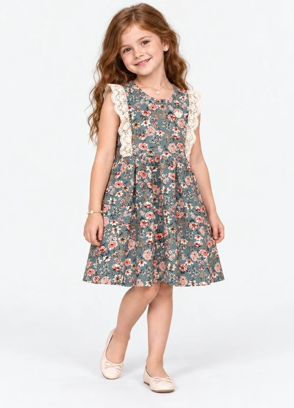 Trick Nick - Vestido Infantil com Flores Verde
