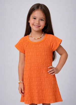 Select - Vestido Infantil com Franzido na Manga Laranja - SELECT
