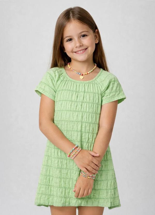 Select - Vestido Infantil com Franzido na Manga Verde