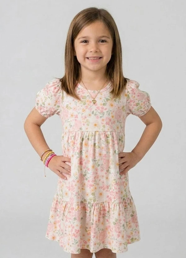 Select - Vestido Infantil com Franzido na Saia Rosa