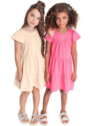 Quimby - Vestido Infantil com Glitter Bege - QUIMBY