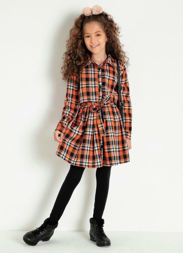 Outlet - Vestido Infantil com Gola e Botões Xadrez